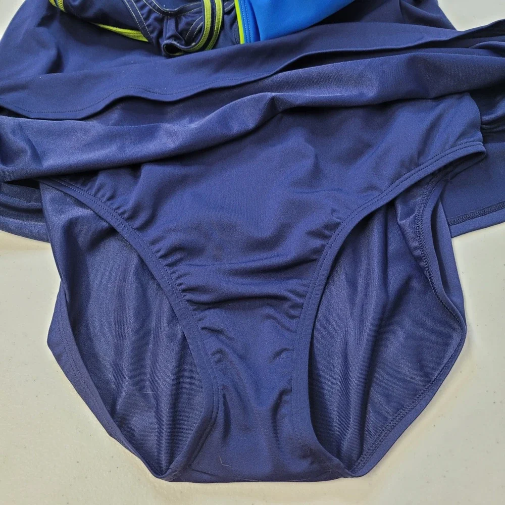Speedo Endurance Girls Swim Dress Navy Blue‎ Neon Green Size 16 NWT 7231230